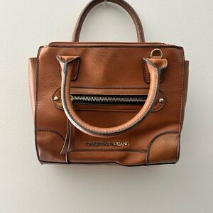 Christian Siriano Brown Leather Top-Handle Satchel with Front Zip
